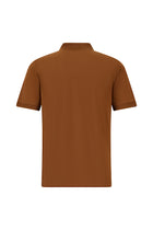 Taba Slim Fit Dar Kesim Fermuarlı Nakışlı Merserize Pamuk Polo Yaka T-shirt