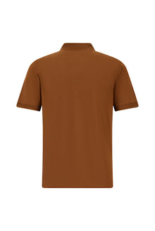 Taba Slim Fit Dar Kesim Fermuarlı Nakışlı Merserize Pamuk Polo Yaka T-shirt