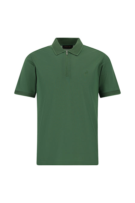 Nefti Slim Fit Dar Kesim Fermuarlı Nakışlı Merserize Pamuk Polo Yaka T-shirt