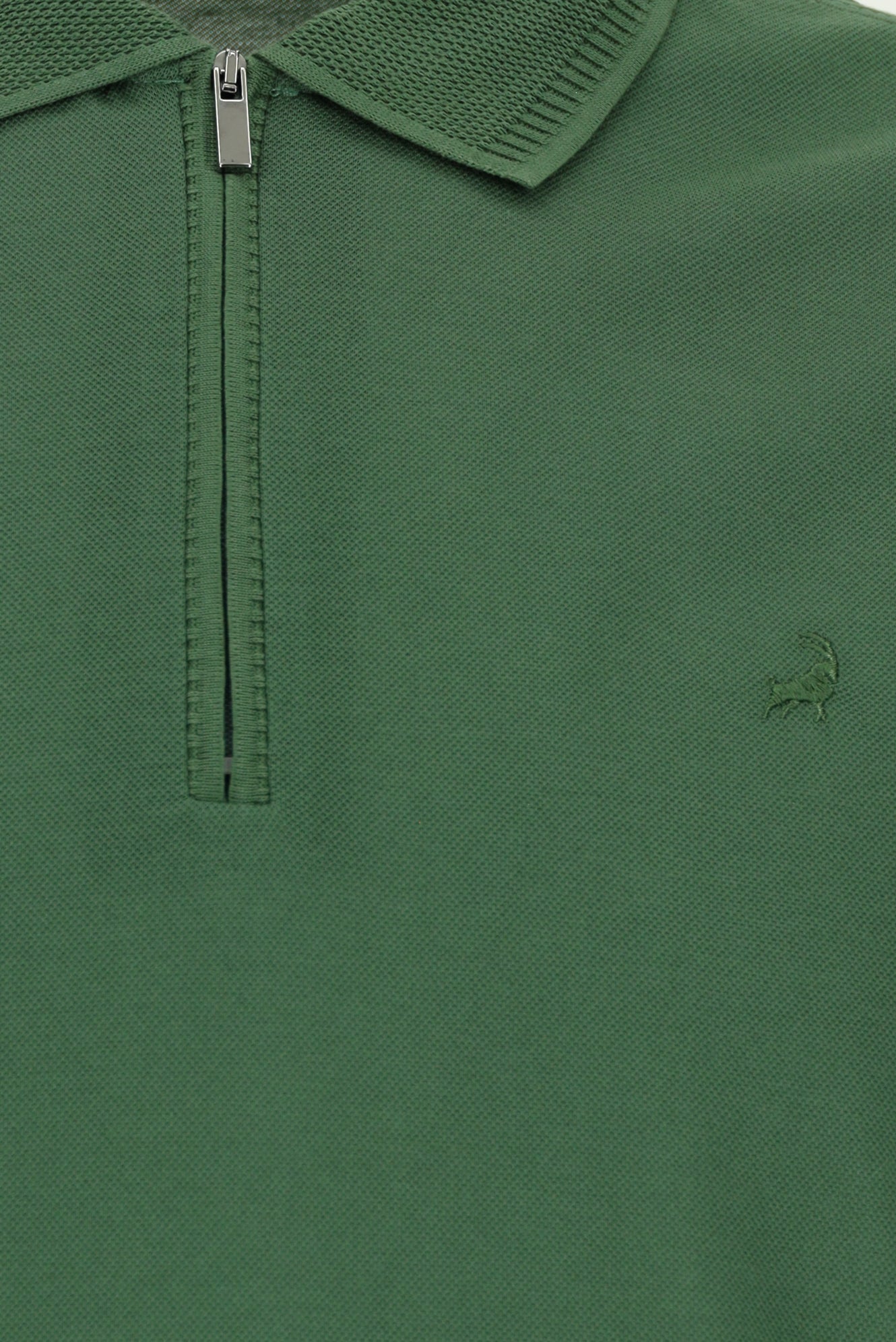 Nefti Slim Fit Dar Kesim Fermuarlı Nakışlı Merserize Pamuk Polo Yaka T-shirt