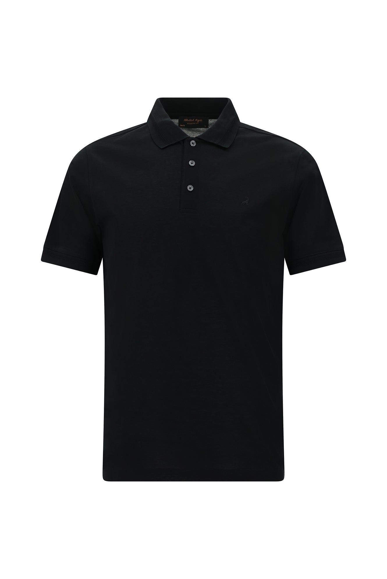 Siyah Slim Fit Dar Kesim Nakışlı Merserize Pamuk Polo Yaka T-shirt