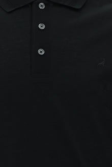 Siyah Slim Fit Dar Kesim Nakışlı Merserize Pamuk Polo Yaka T-shirt