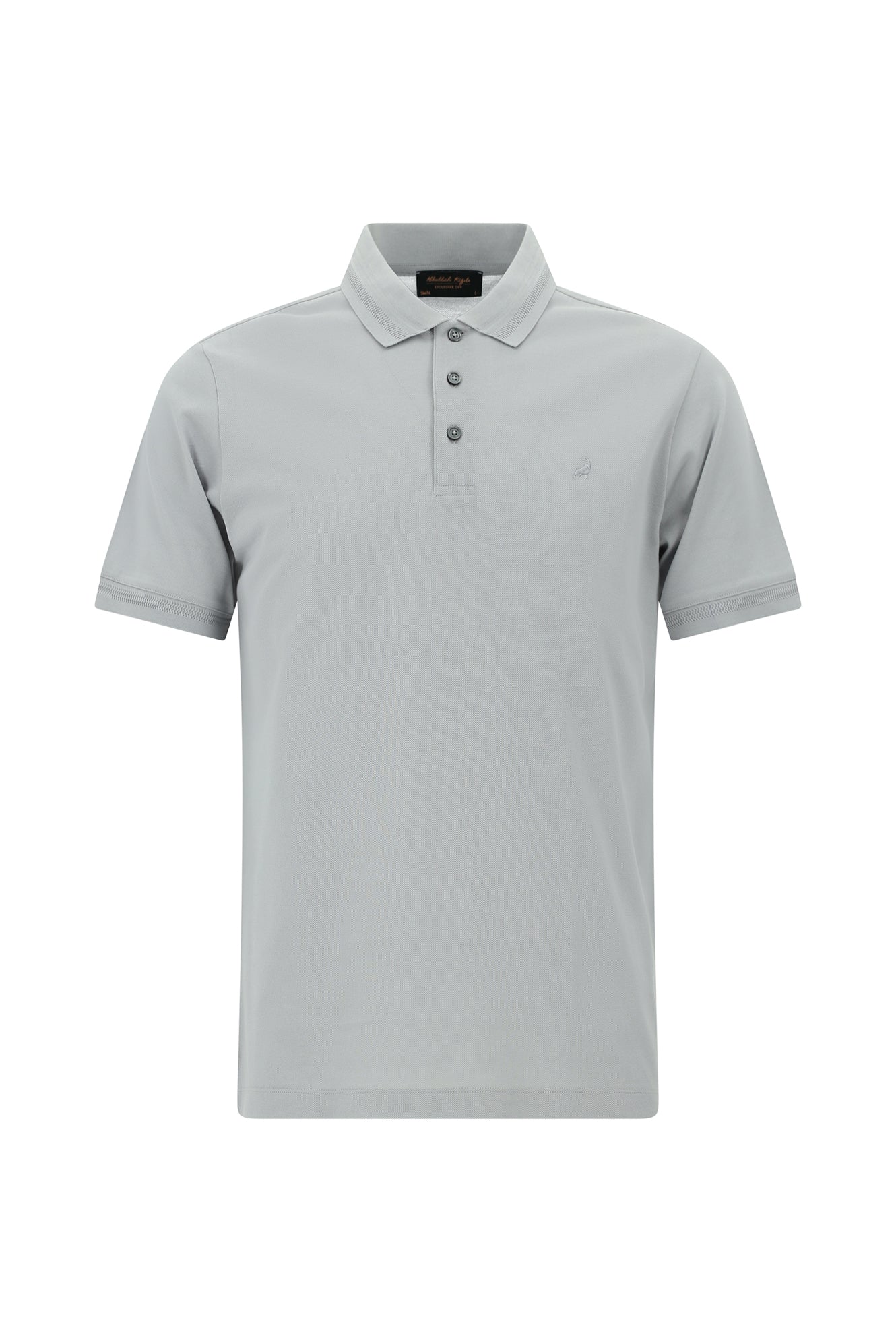 Orta Gri Slim Fit Dar Kesim Nakışlı Merserize Pamuk Polo Yaka T-shirt