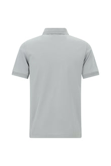 Orta Gri Slim Fit Dar Kesim Nakışlı Merserize Pamuk Polo Yaka T-shirt