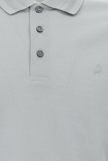 Orta Gri Slim Fit Dar Kesim Nakışlı Merserize Pamuk Polo Yaka T-shirt
