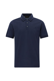 Orta Lacivert Slim Fit Dar Kesim Nakışlı Merserize Pamuk Polo Yaka T-shirt