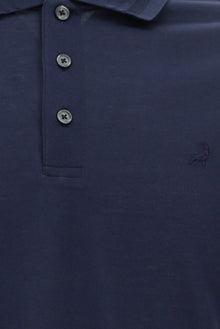 Orta Lacivert Slim Fit Dar Kesim Nakışlı Merserize Pamuk Polo Yaka T-shirt