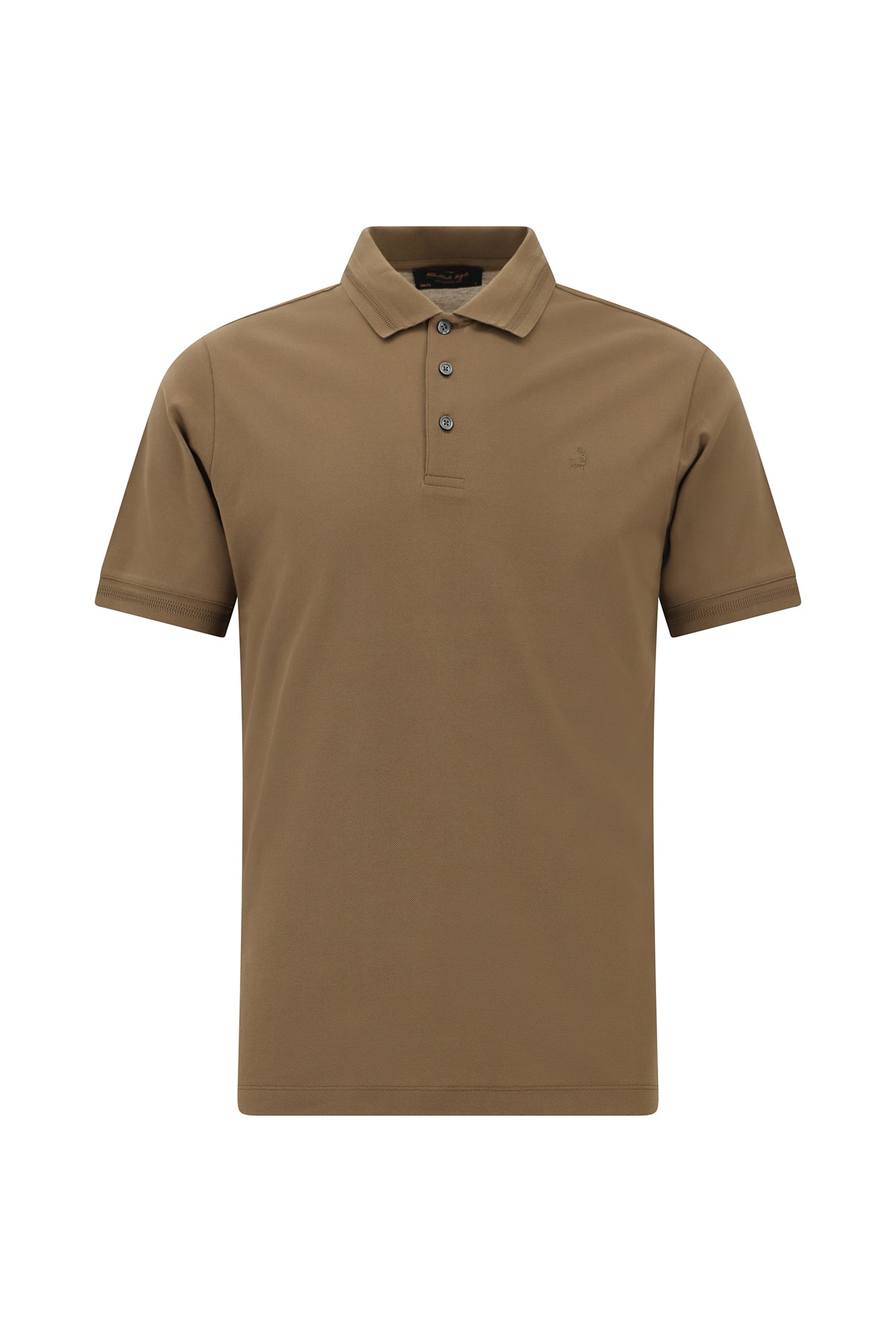 Açık Kahve  Slim Fit Dar Kesim Nakışlı Merserize Pamuk Polo Yaka T-shirt
