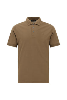 Açık Kahve  Slim Fit Dar Kesim Nakışlı Merserize Pamuk Polo Yaka T-shirt