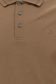 Açık Kahve  Slim Fit Dar Kesim Nakışlı Merserize Pamuk Polo Yaka T-shirt