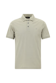 Orta Bej Slim Fit Dar Kesim Nakışlı Merserize Pamuk Polo Yaka T-shirt