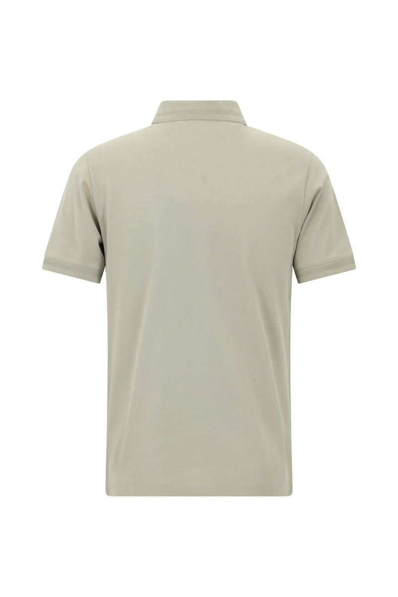 Orta Bej Slim Fit Dar Kesim Nakışlı Merserize Pamuk Polo Yaka T-shirt