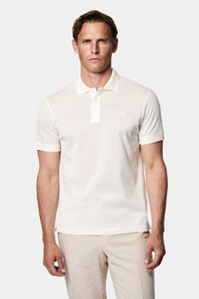 Kırık Beyaz Slim Fit Dar Kesim Nakışlı Merserize %100 Pamuk Düğmeli Polo Yaka T-shirt