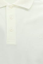Kırık Beyaz Slim Fit Dar Kesim Nakışlı Merserize Pamuk Polo Yaka T-shirt