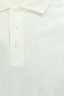 Kırık Beyaz Slim Fit Dar Kesim Nakışlı Merserize Pamuk Polo Yaka T-shirt