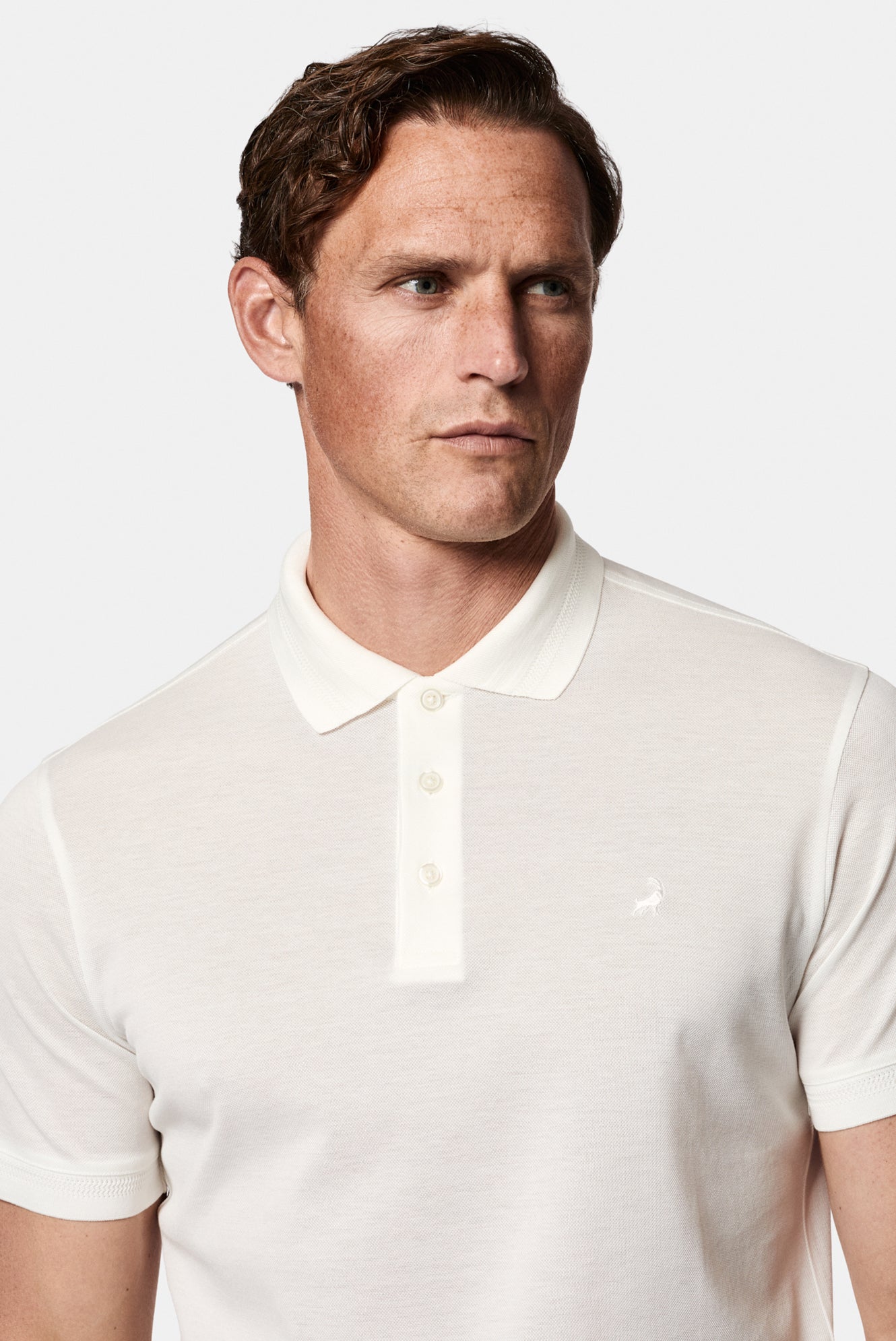 Kırık Beyaz Slim Fit Dar Kesim Nakışlı Merserize %100 Pamuk Düğmeli Polo Yaka T-shirt