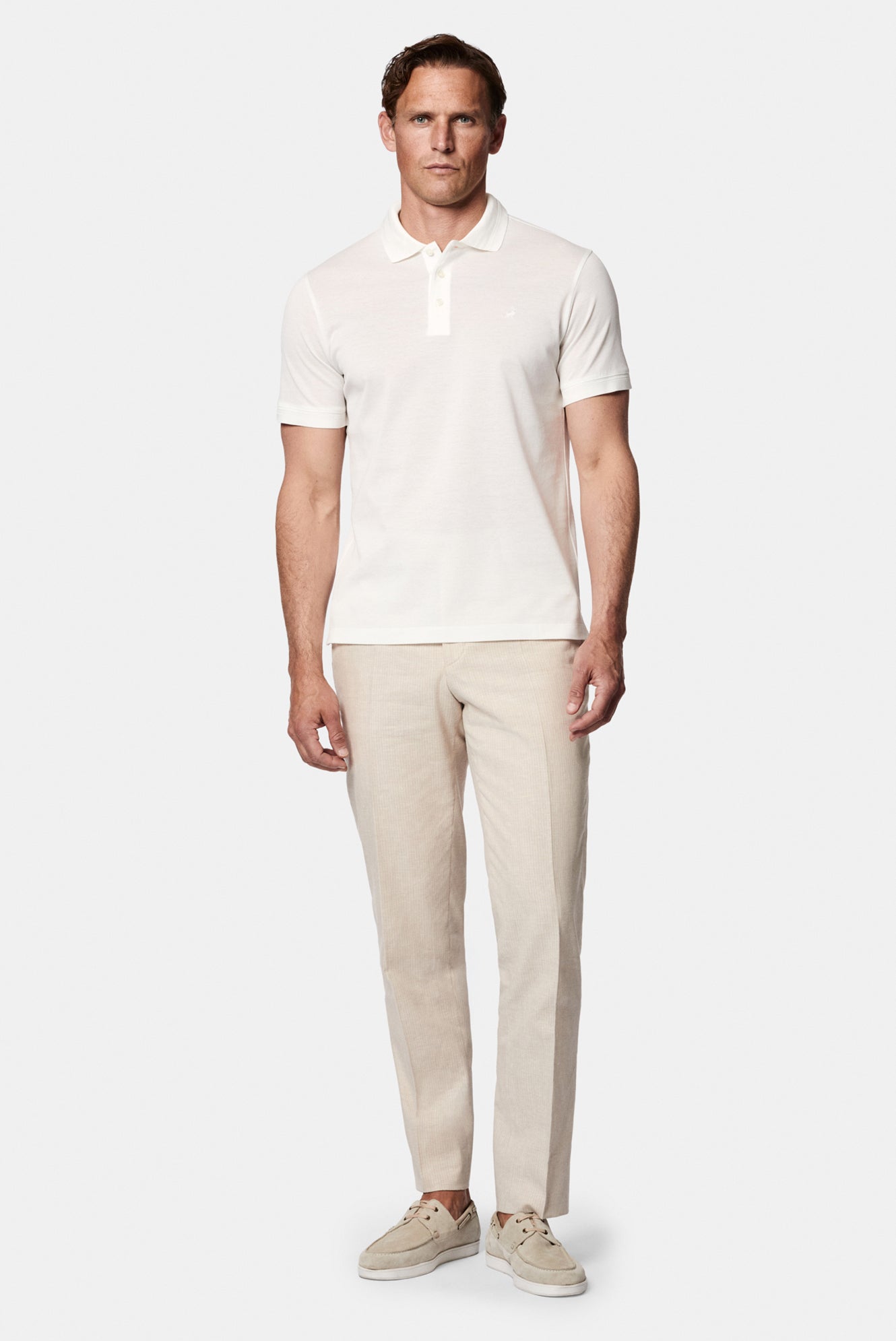 Kırık Beyaz Slim Fit Dar Kesim Nakışlı Merserize %100 Pamuk Düğmeli Polo Yaka T-shirt