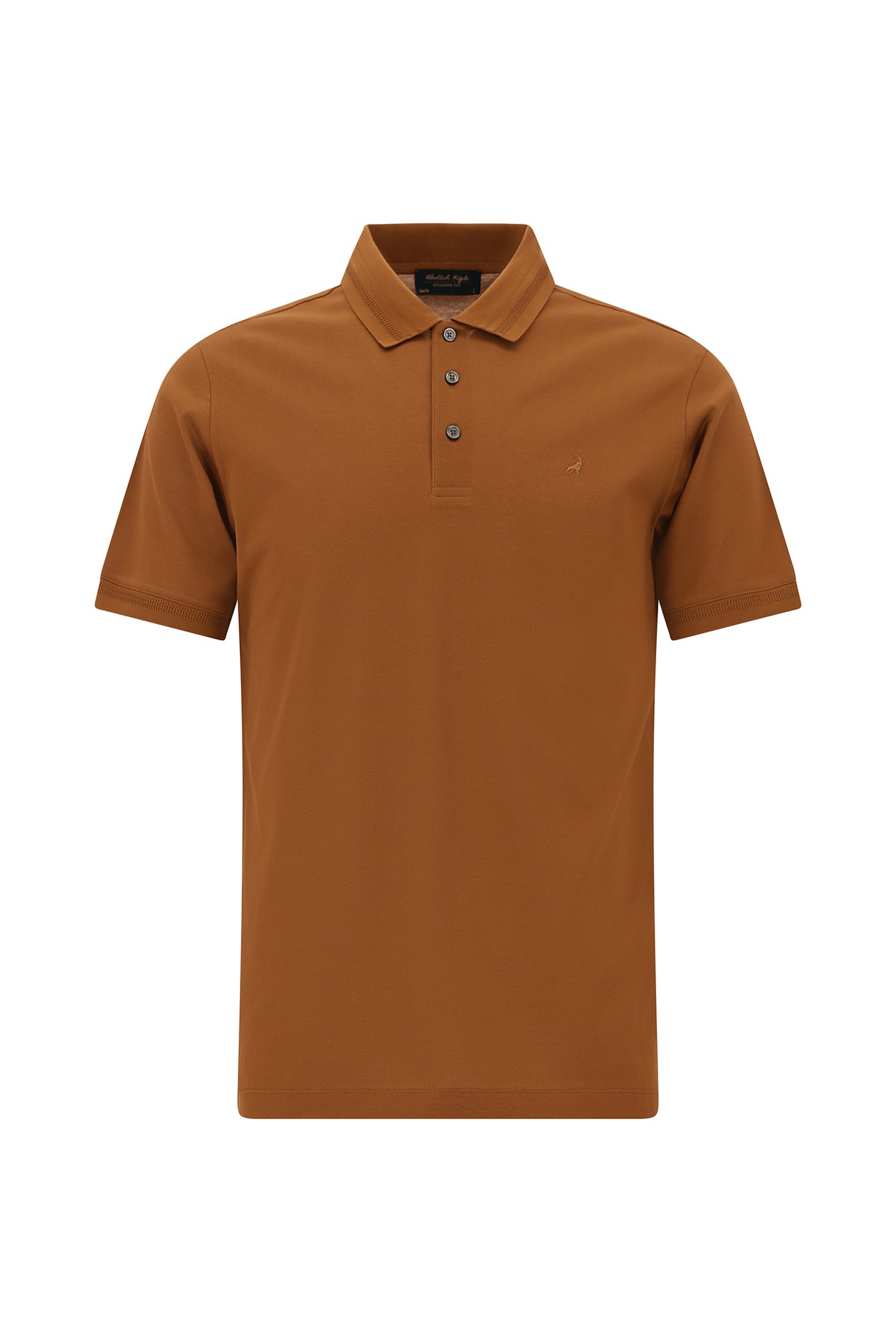 Taba Slim Fit Dar Kesim Nakışlı Merserize Pamuk Polo Yaka T-shirt