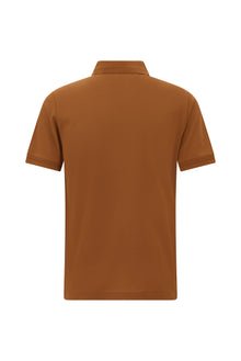 Taba Slim Fit Dar Kesim Nakışlı Merserize Pamuk Polo Yaka T-shirt