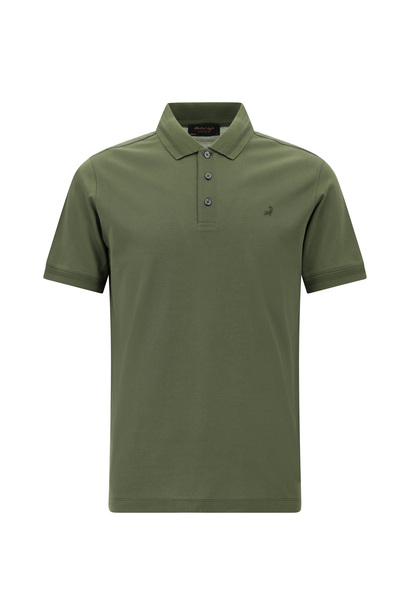Orta Haki Slim Fit Dar Kesim Nakışlı Merserize Pamuk Polo Yaka T-shirt
