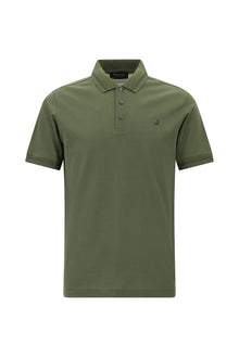Orta Haki Slim Fit Dar Kesim Nakışlı Merserize Pamuk Polo Yaka T-shirt