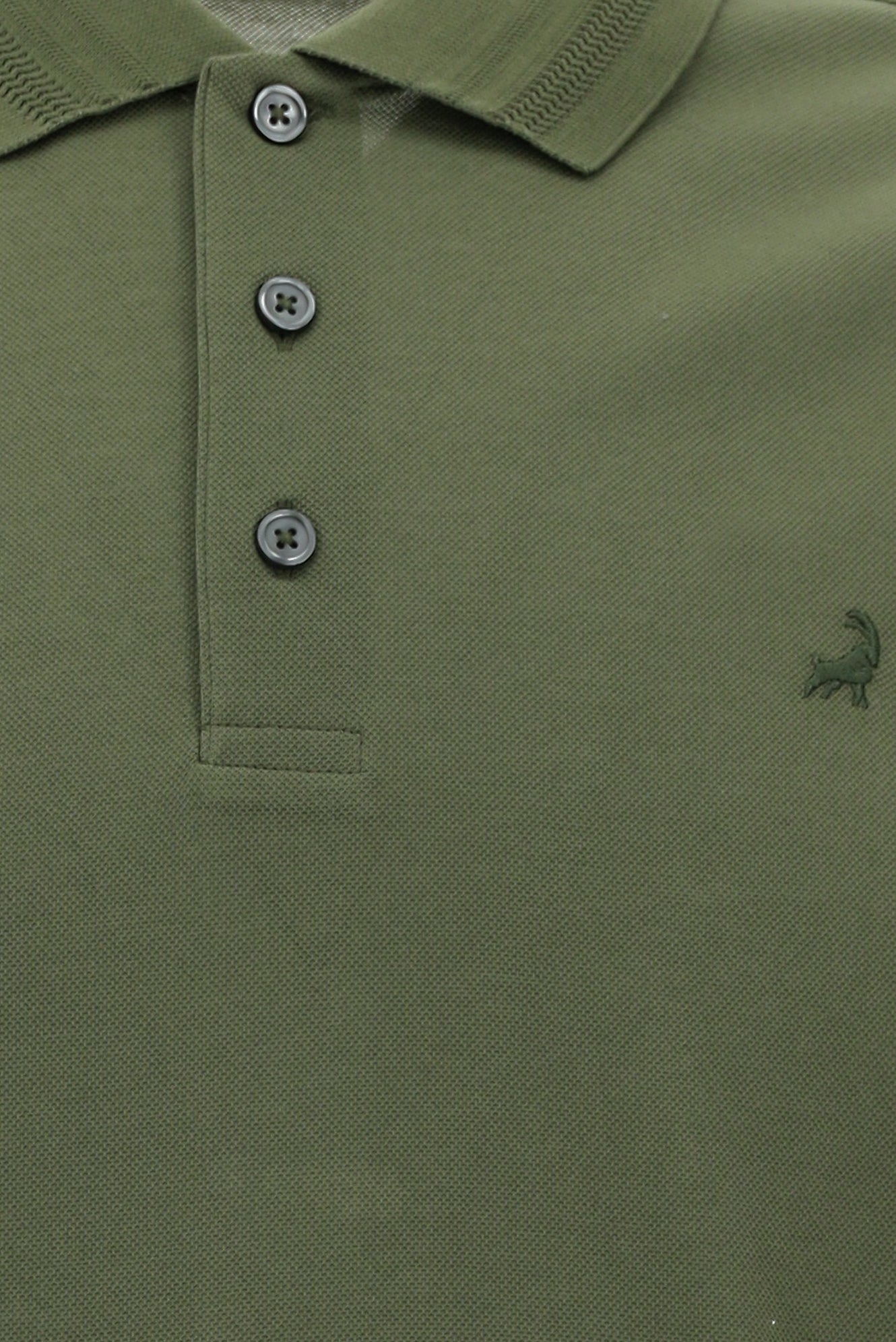 Orta Haki Slim Fit Dar Kesim Nakışlı Merserize Pamuk Polo Yaka T-shirt