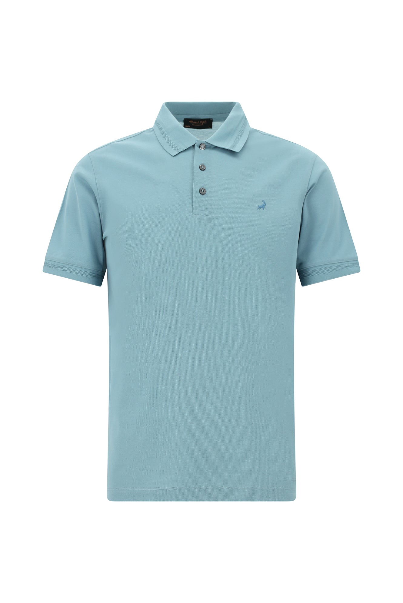 Açık Petrol Slim Fit Dar Kesim Nakışlı Merserize Pamuk Polo Yaka T-shirt