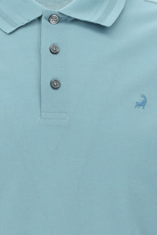 Açık Petrol Slim Fit Dar Kesim Nakışlı Merserize Pamuk Polo Yaka T-shirt