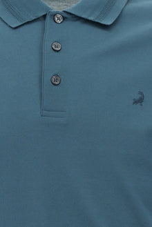 Orta Petrol Slim Fit Dar Kesim Nakışlı Merserize Pamuk Polo Yaka T-shirt