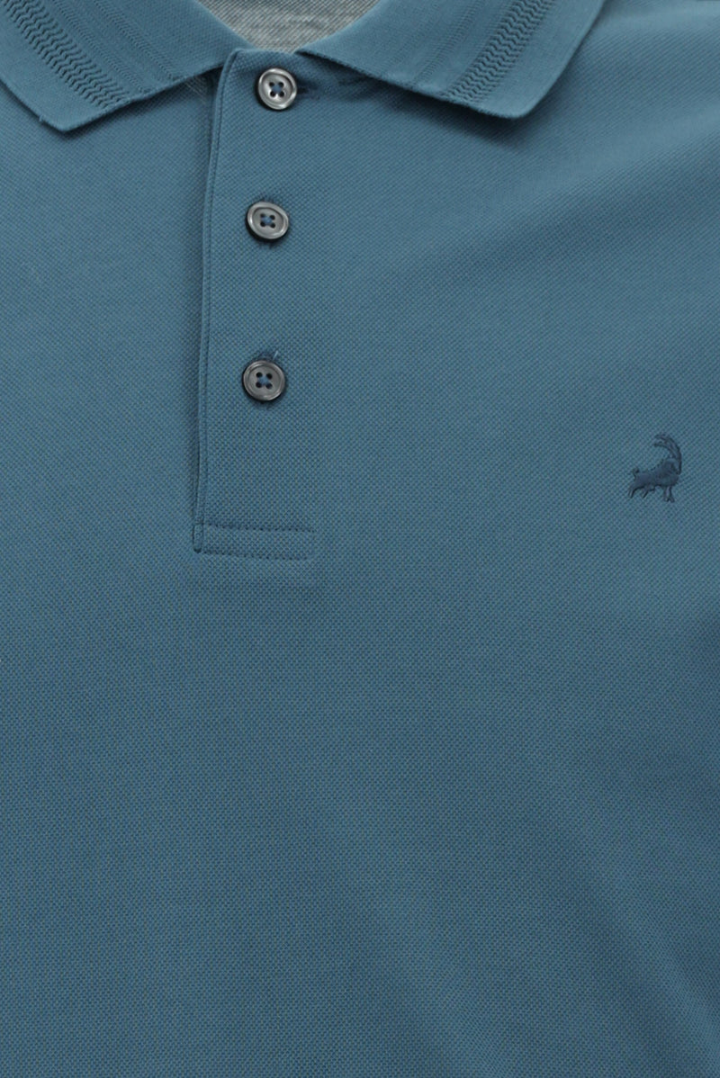 Orta Petrol Slim Fit Dar Kesim Nakışlı Merserize Pamuk Polo Yaka T-shirt