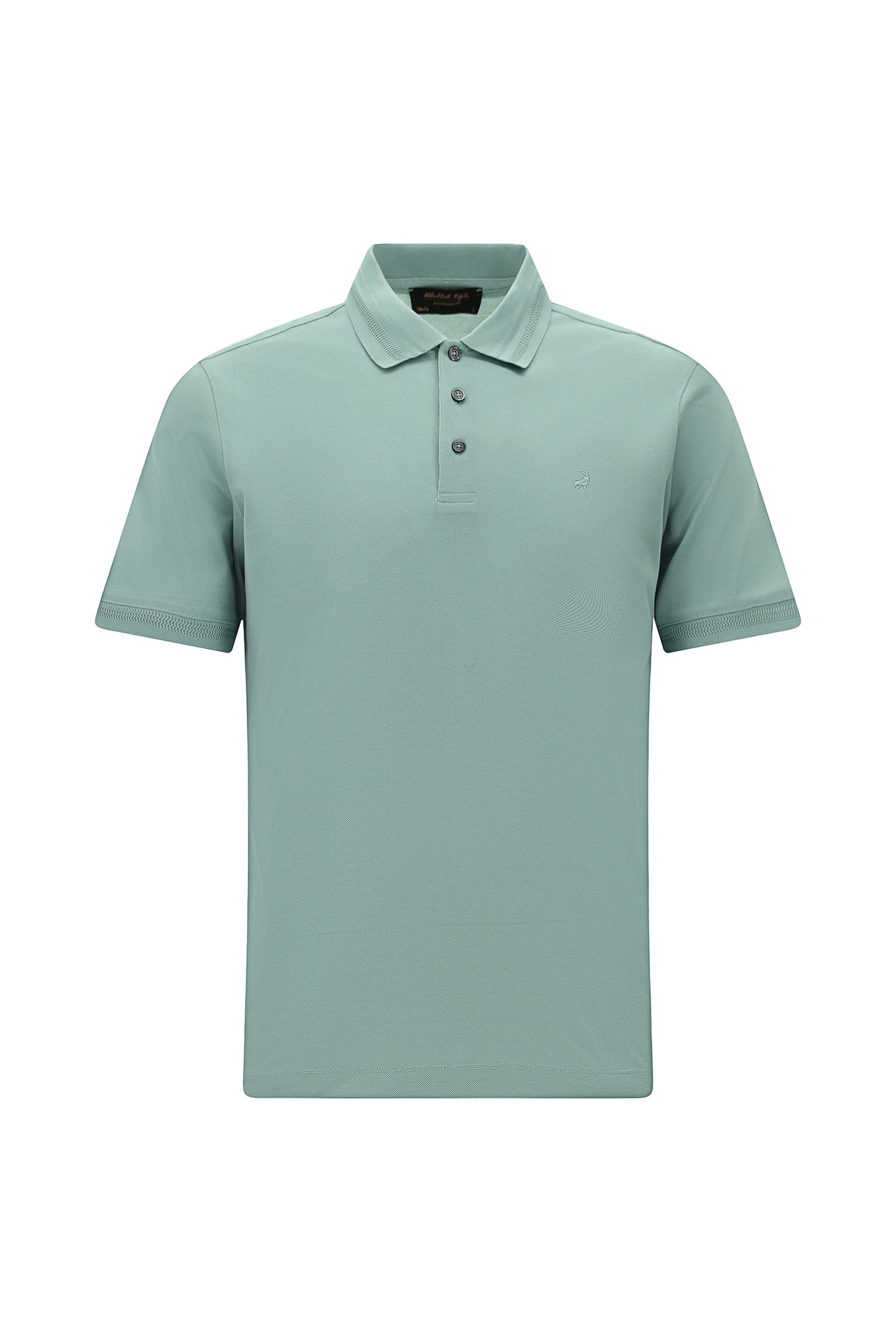 Su Yeşili Slim Fit Dar Kesim Nakışlı Merserize Pamuk Polo Yaka T-shirt