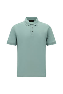 Su Yeşili Slim Fit Dar Kesim Nakışlı Merserize Pamuk Polo Yaka T-shirt