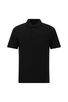 Siyah Slim Fit Dar Kesim Nakışlı Pamuklu Lyocell Polo Yaka T-shirt