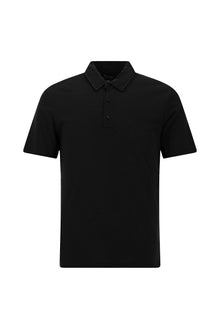 Siyah Slim Fit Dar Kesim Nakışlı Pamuklu Lyocell Polo Yaka T-shirt