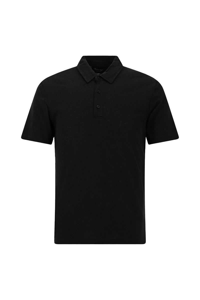 Siyah Slim Fit Dar Kesim Nakışlı Pamuklu Lyocell Polo Yaka T-shirt
