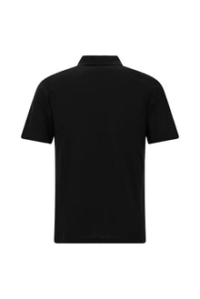 Siyah Slim Fit Dar Kesim Nakışlı Pamuklu Lyocell Polo Yaka T-shirt
