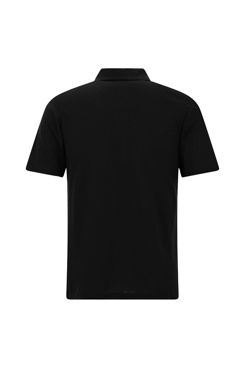 Siyah Slim Fit Dar Kesim Nakışlı Pamuklu Lyocell Polo Yaka T-shirt