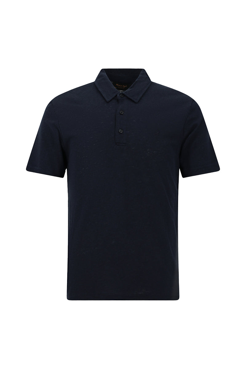 Koyu Lacivert Slim Fit Dar Kesim Nakışlı Pamuklu Lyocell Polo Yaka T-shirt