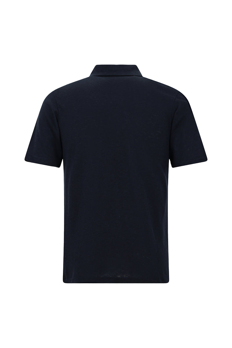 Koyu Lacivert Slim Fit Dar Kesim Nakışlı Pamuklu Lyocell Polo Yaka T-shirt