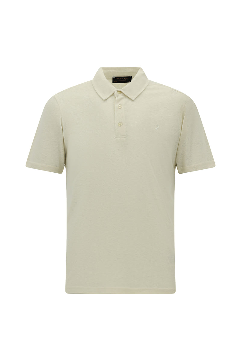 Açık Bej Slim Fit Dar Kesim Nakışlı Pamuklu Lyocell Polo Yaka T-shirt