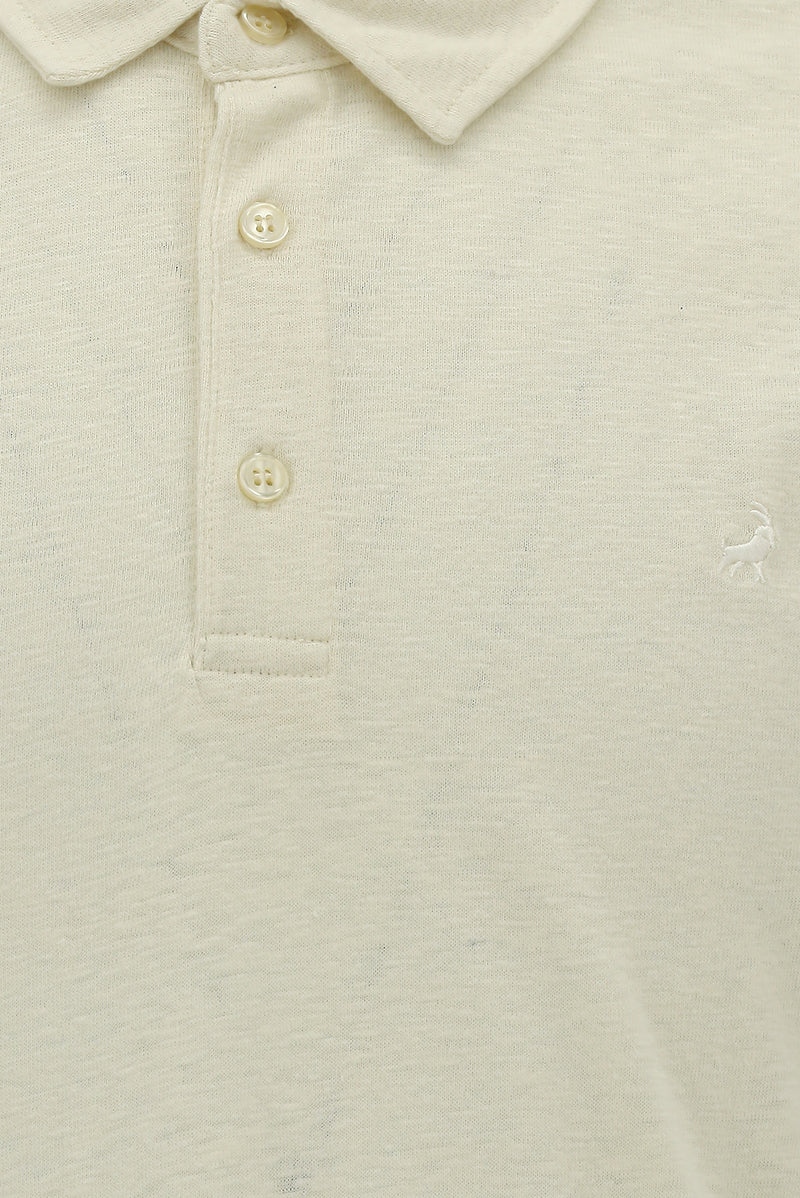 Açık Bej Slim Fit Dar Kesim Nakışlı Pamuklu Lyocell Polo Yaka T-shirt