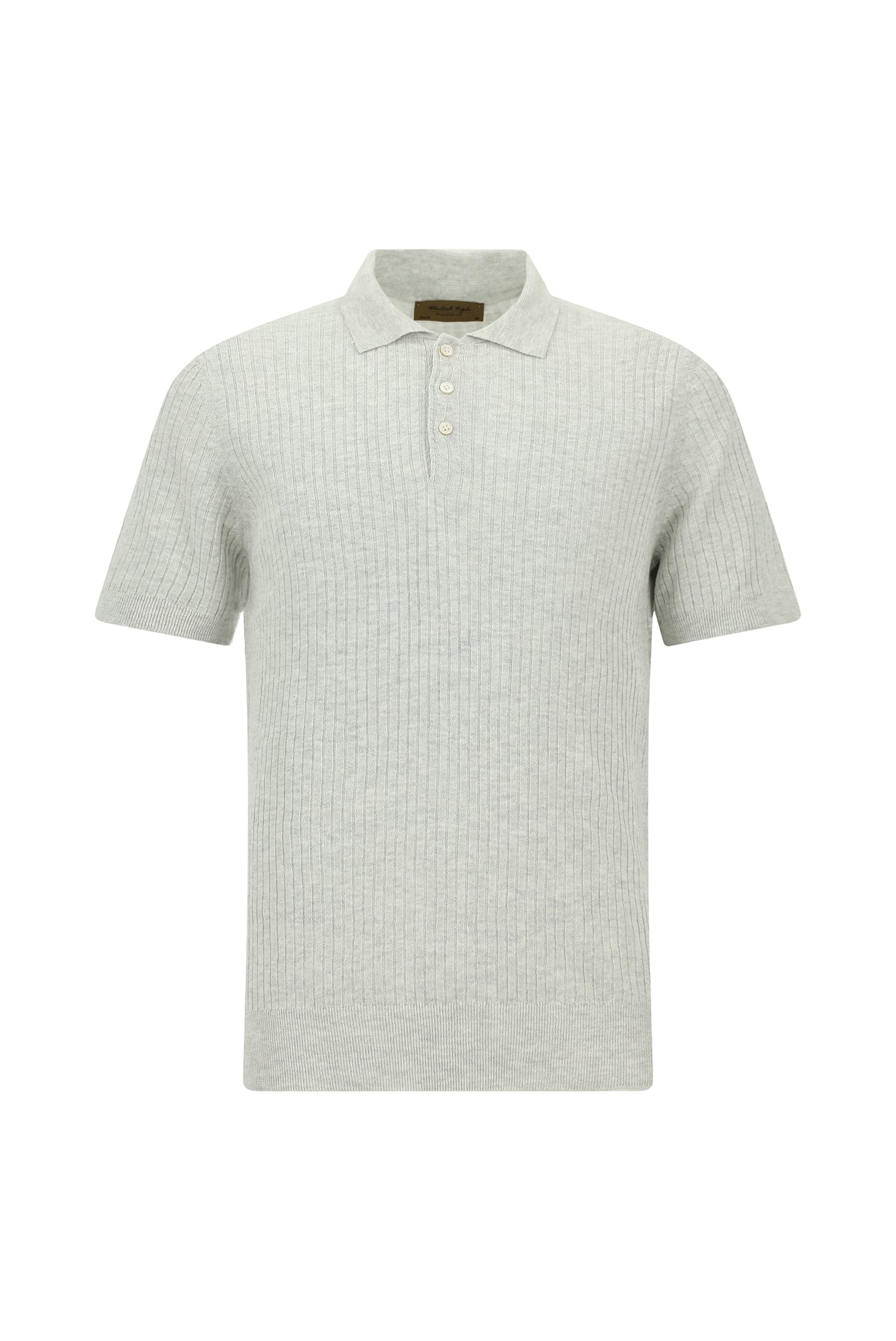 Orta Gri Melanj Slim Fit Dar Kesim Çizgili Pamuklu Keten İtalyan Triko Polo T-shirt