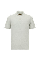 Orta Gri Melanj Slim Fit Dar Kesim Çizgili Pamuklu Keten İtalyan Triko Polo T-shirt