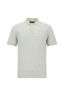 Orta Gri Melanj Slim Fit Dar Kesim Çizgili Pamuklu Keten İtalyan Triko Polo T-shirt