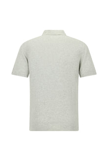 Orta Gri Melanj Slim Fit Dar Kesim Çizgili Pamuklu Keten İtalyan Triko Polo T-shirt