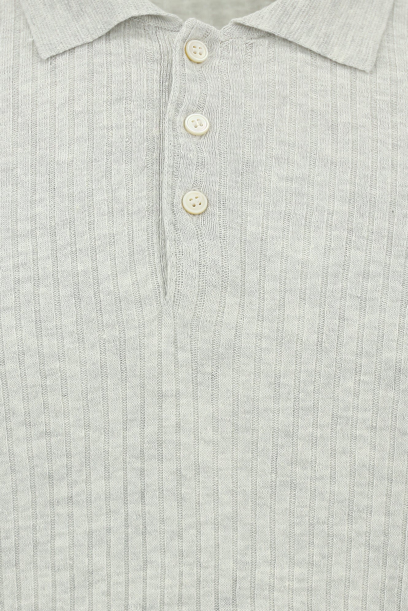 Orta Gri Melanj Slim Fit Dar Kesim Çizgili Pamuklu Keten İtalyan Triko Polo T-shirt