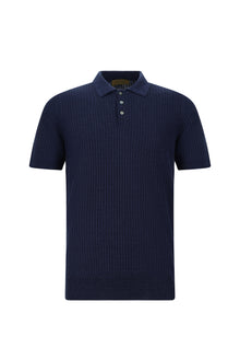 Koyu Lacivert Slim Fit Dar Kesim Çizgili Pamuklu Keten İtalyan Triko Polo T-shirt