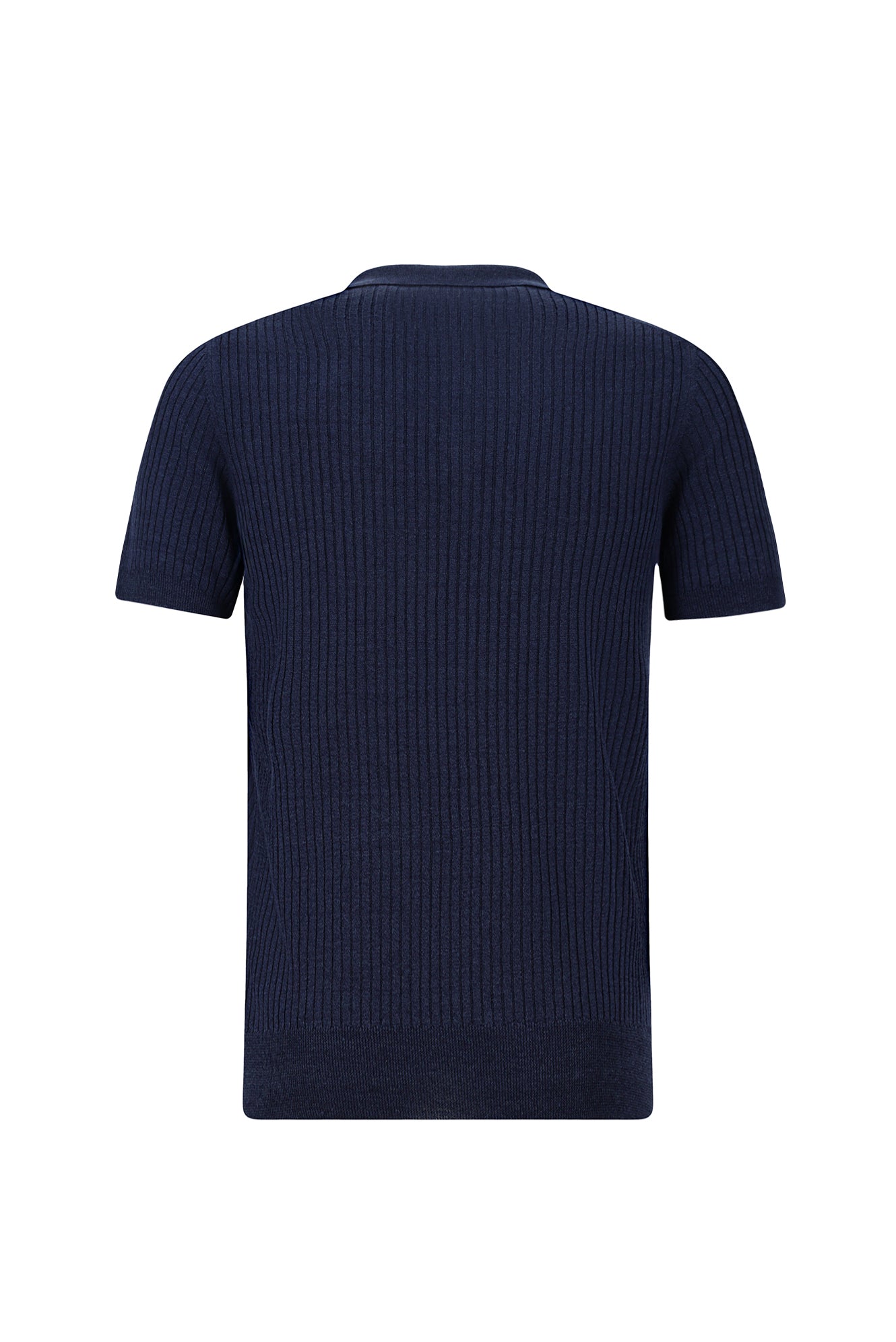 Koyu Lacivert Slim Fit Dar Kesim Çizgili Pamuklu Keten İtalyan Triko Polo T-shirt