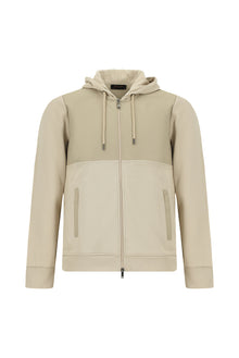 Açık Bej Kapüşonlu Regular Fit Pamuklu Fermuarlı Sweatshirt