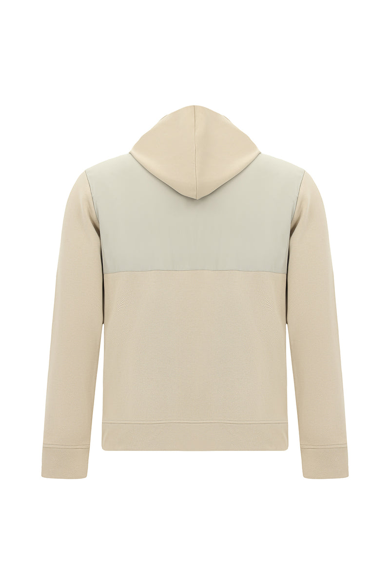 Açık Bej Kapüşonlu Regular Fit Pamuklu Fermuarlı Sweatshirt